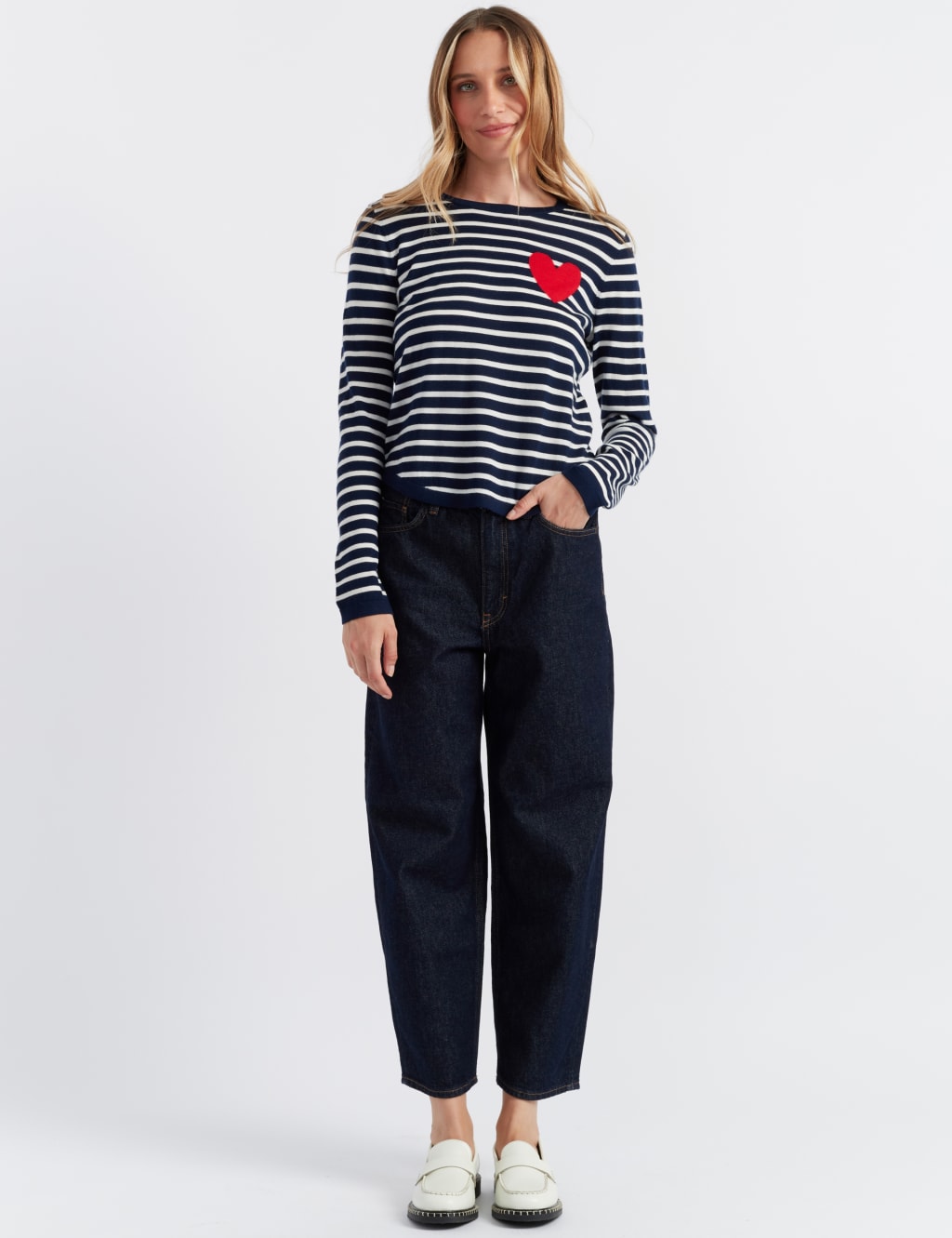 Pure Merino Wool Striped Heart Knitted Top