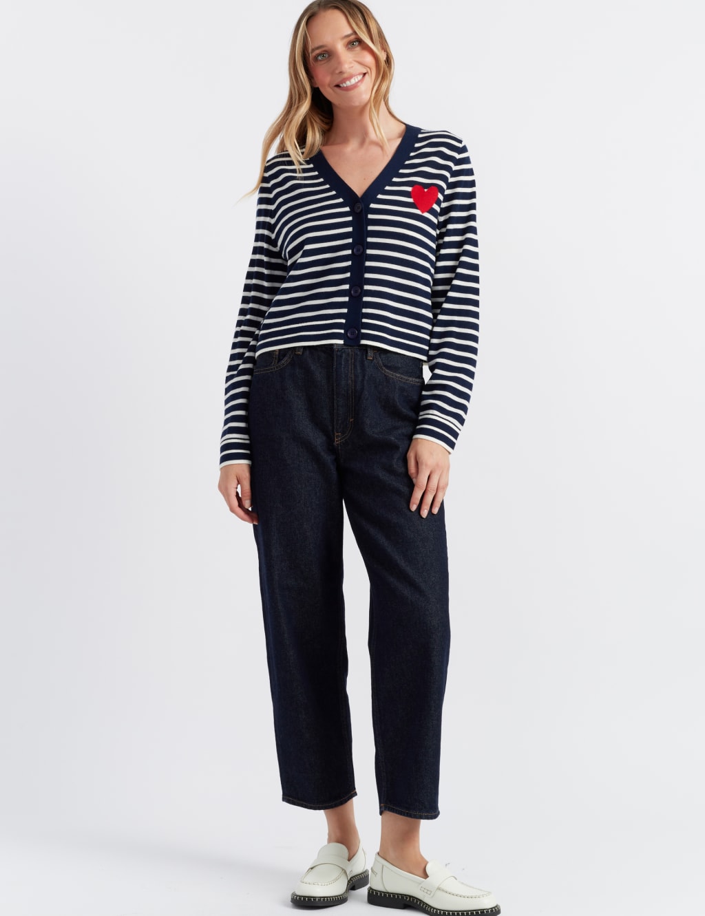 Pure Merino Wool Striped V-Neck Cardigan
