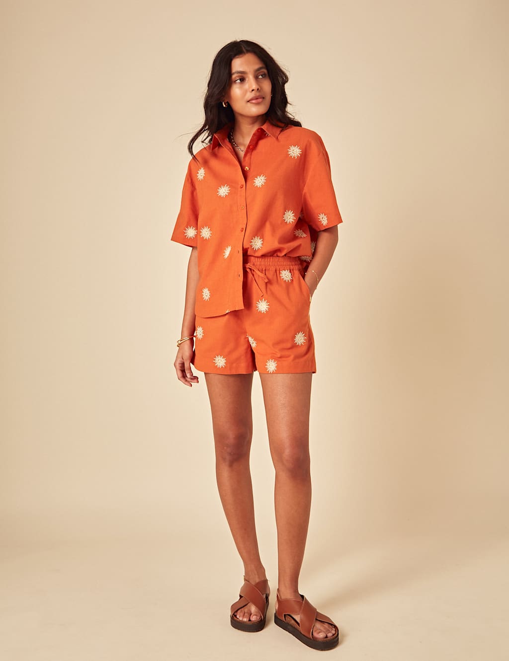 Pure Cotton Embroidered High Waisted Shorts