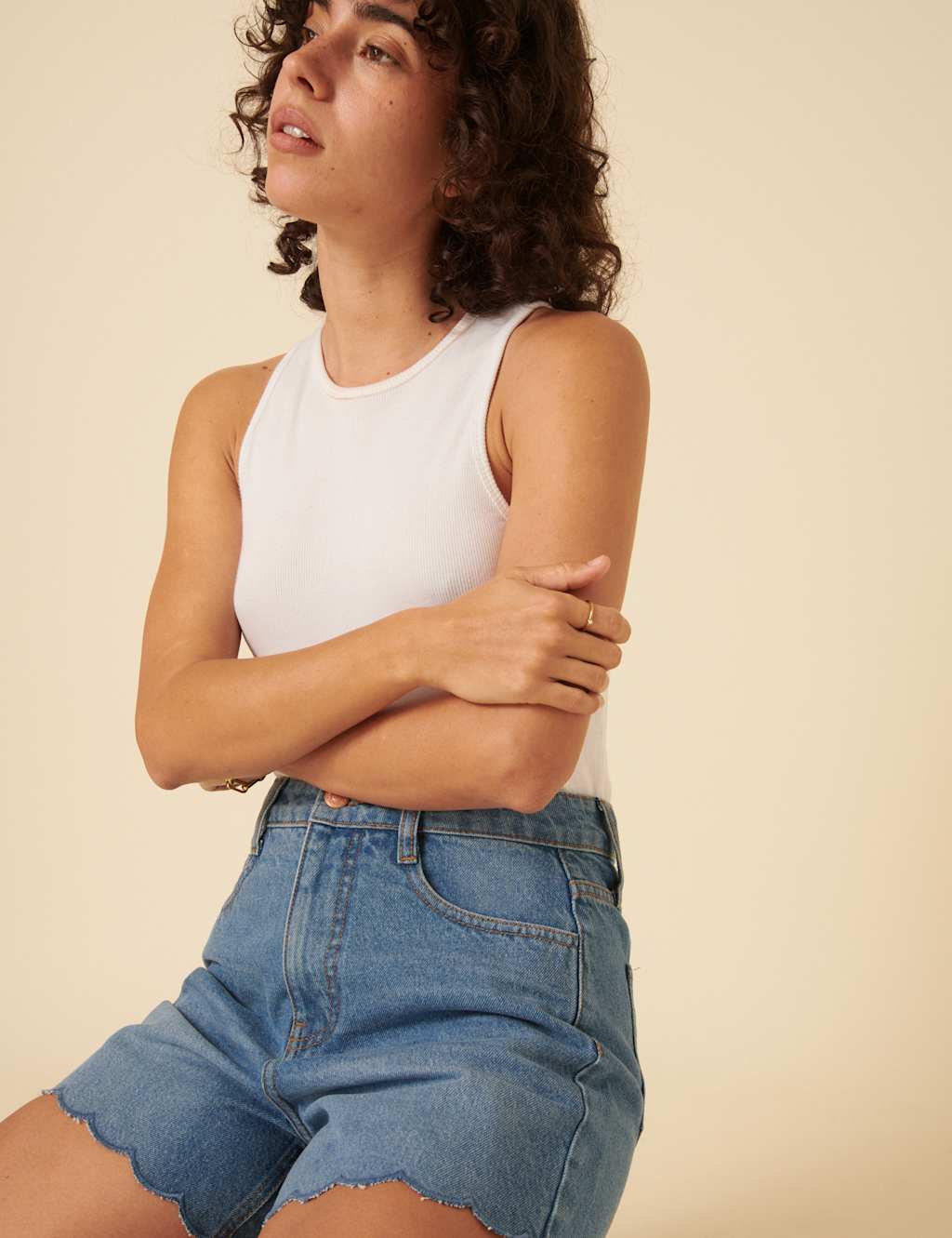 Denim Scallop Shorts