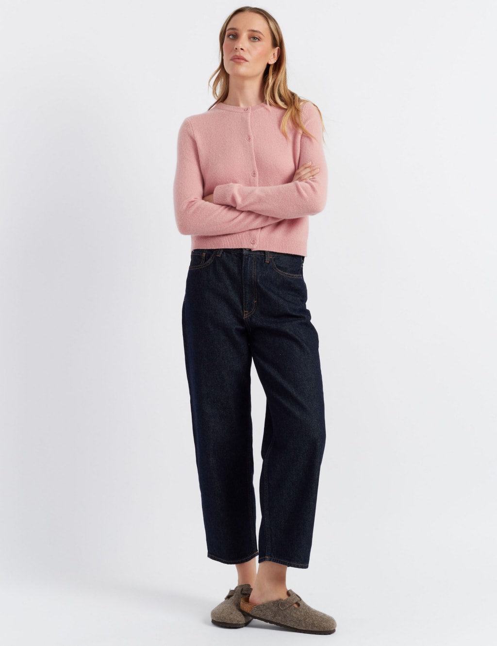 Pure Cashmere Button Front Slim Cropped Cardigan