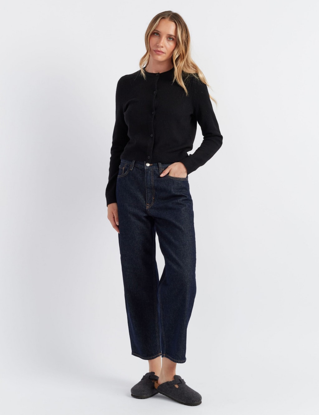 Pure Cashmere Button Front Slim Cropped Cardigan