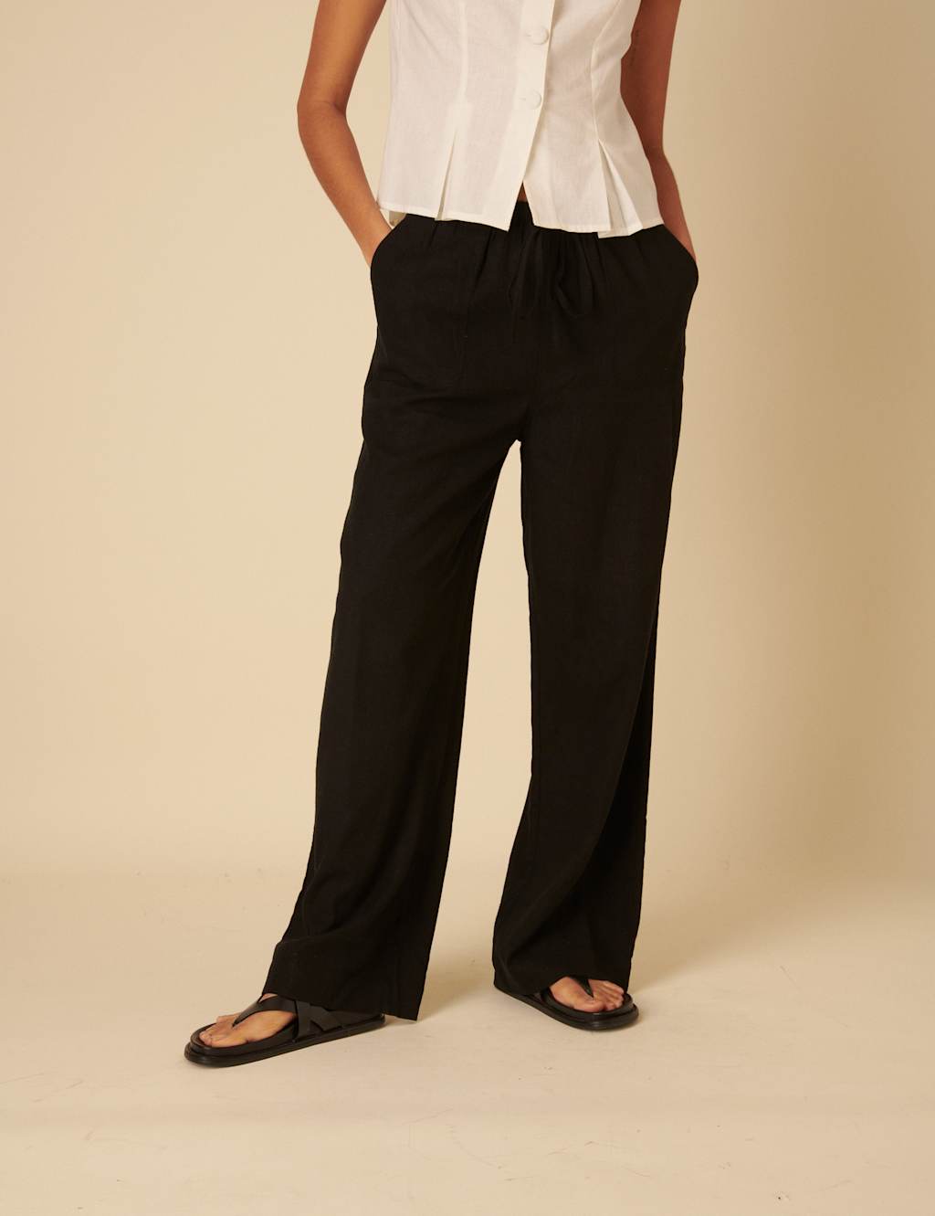 Linen Rich Relaxed Wide Leg Trousers