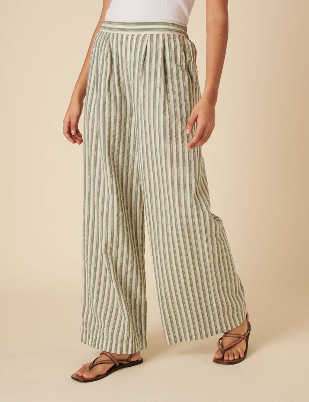 Pure Cotton Striped Wide Leg Trousers