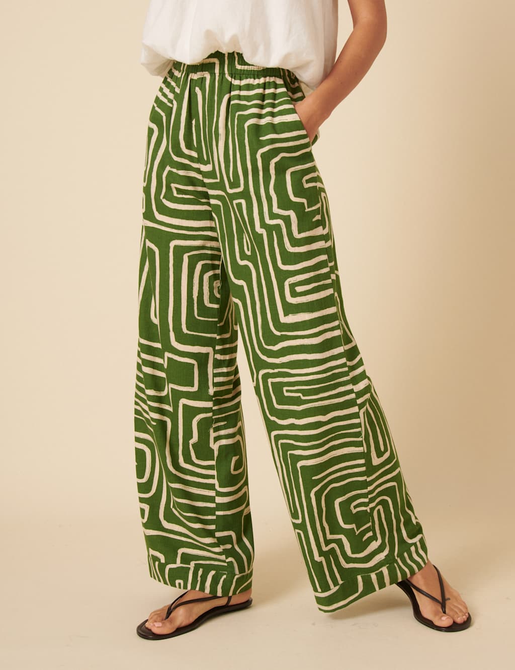 Lyocell Rich Geometric Elasticated Waist Trousers