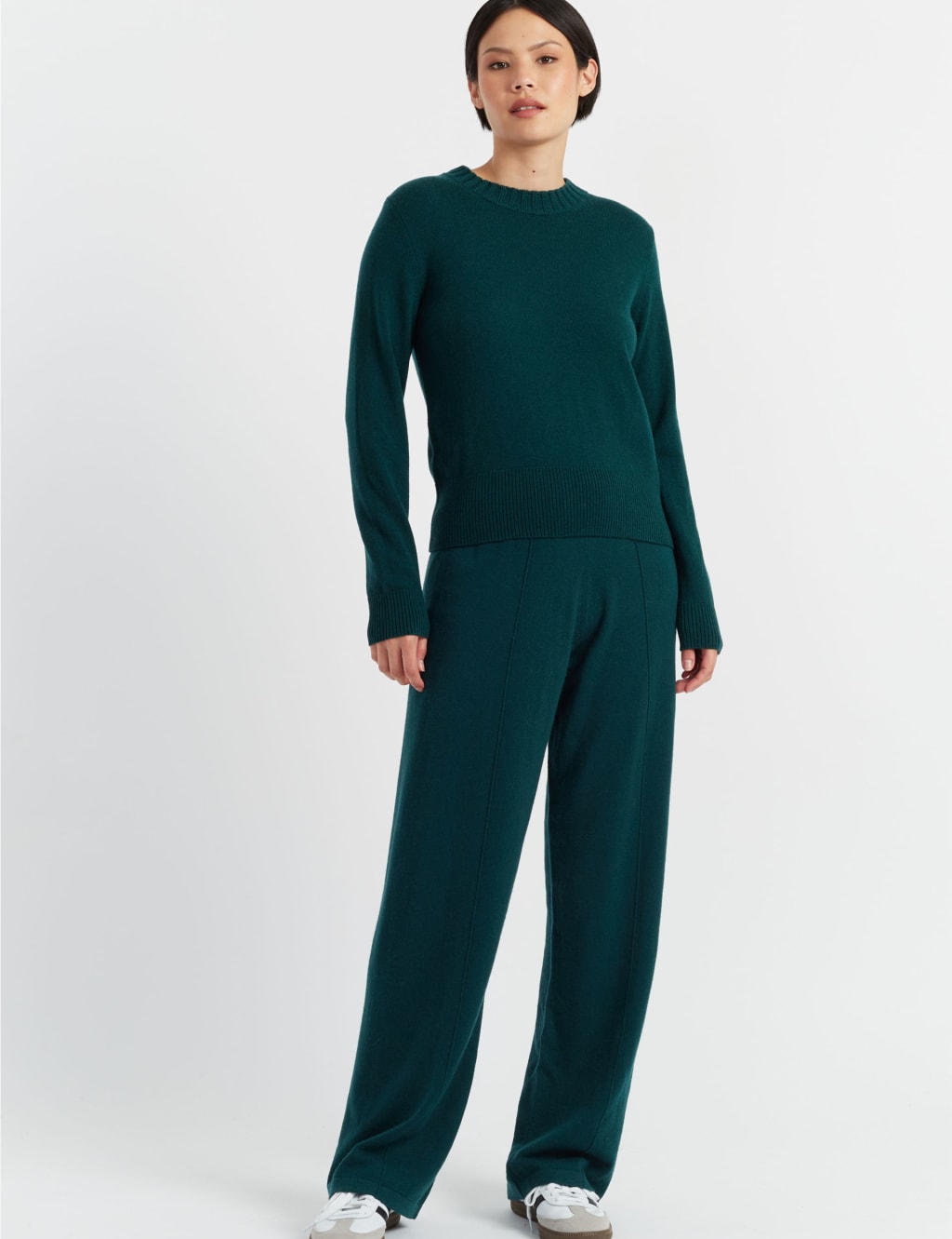 Wool Rich Wide Leg Relaxed Joggers with Cashmere