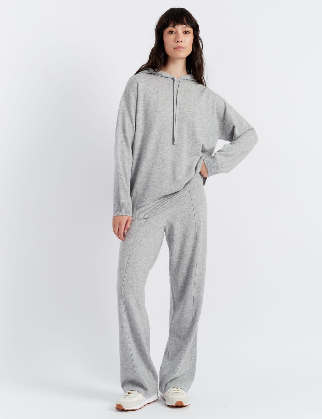 Wool Rich Wide Leg Relaxed Joggers with Cashmere