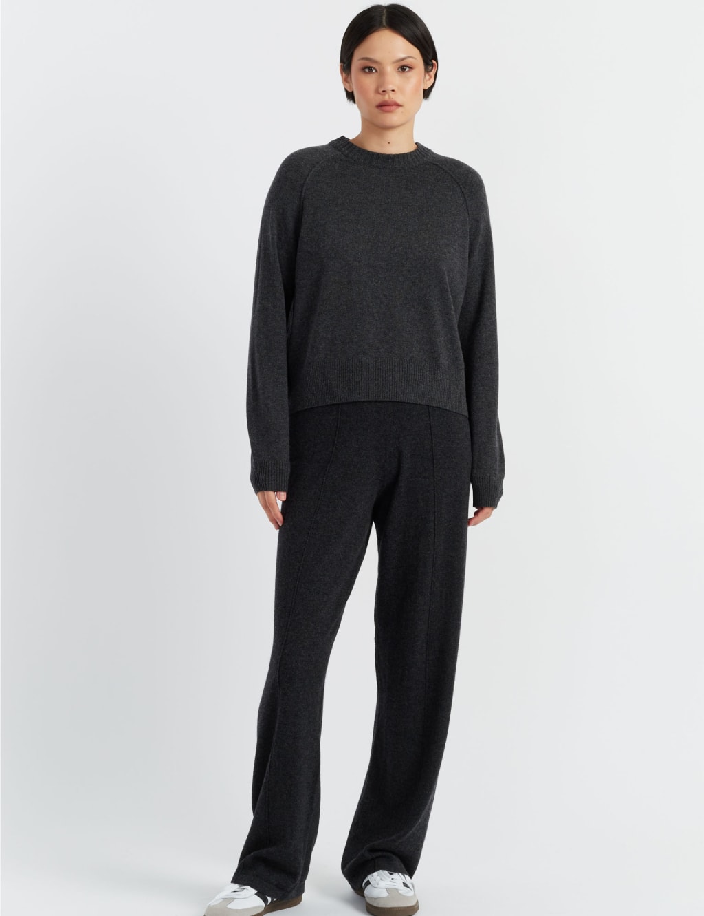 Wool Rich Wide Leg Relaxed Joggers with Cashmere