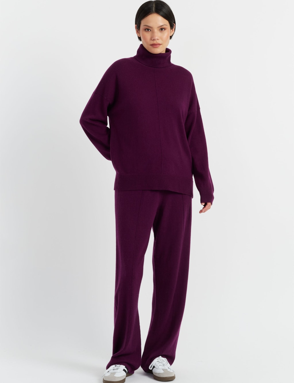 Wool Rich Wide Leg Relaxed Joggers with Cashmere