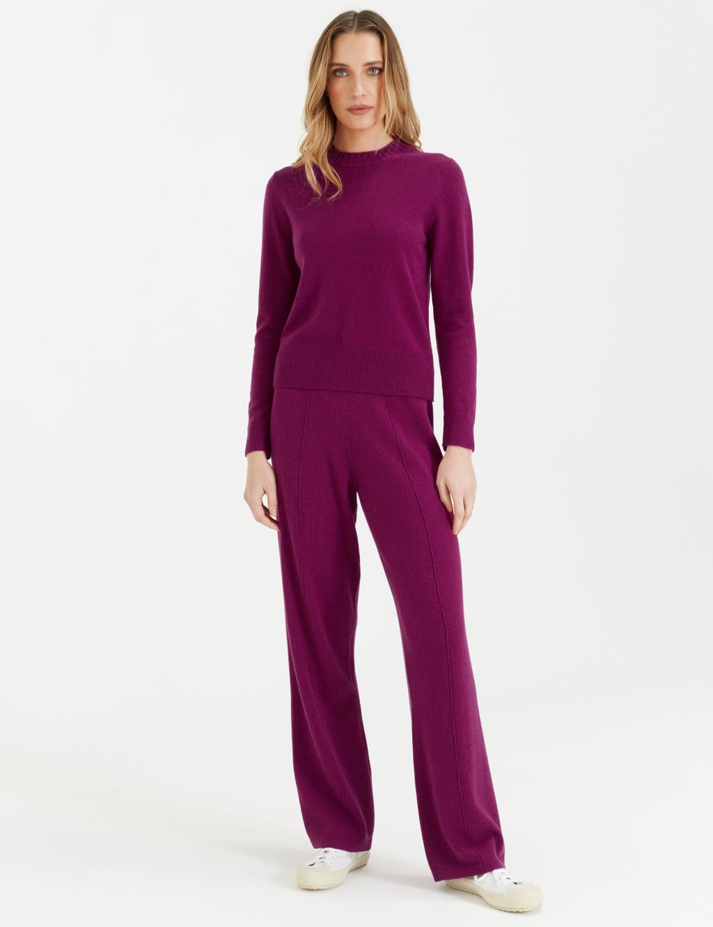 Chinti & Parker Wool Rich Wide Leg Relaxed Joggers with Cashmere Grape