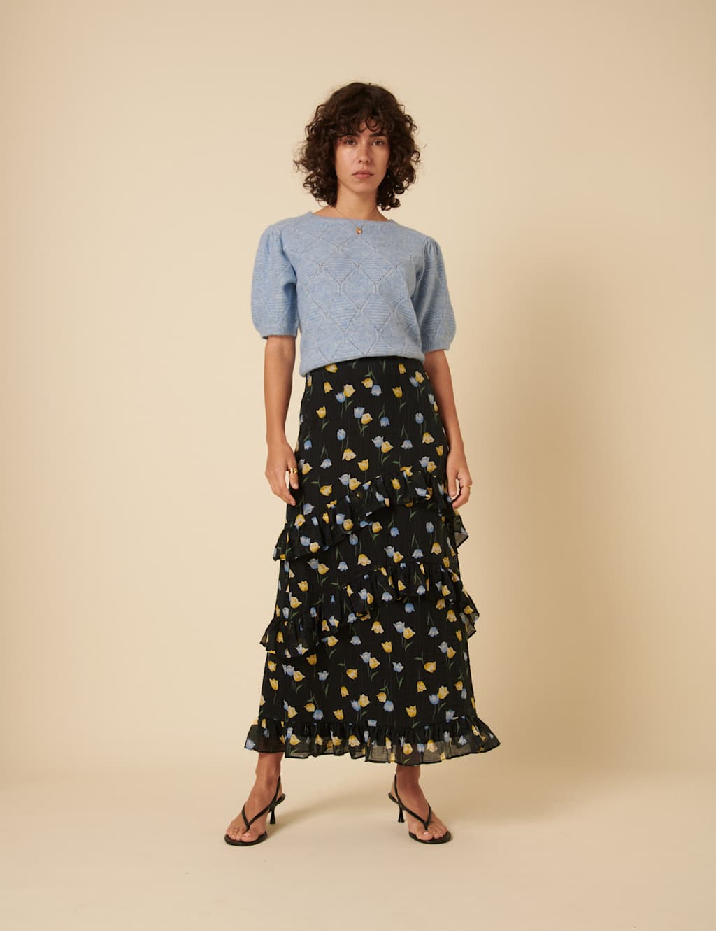 Floral Ruffle Maxi Tiered Skirt