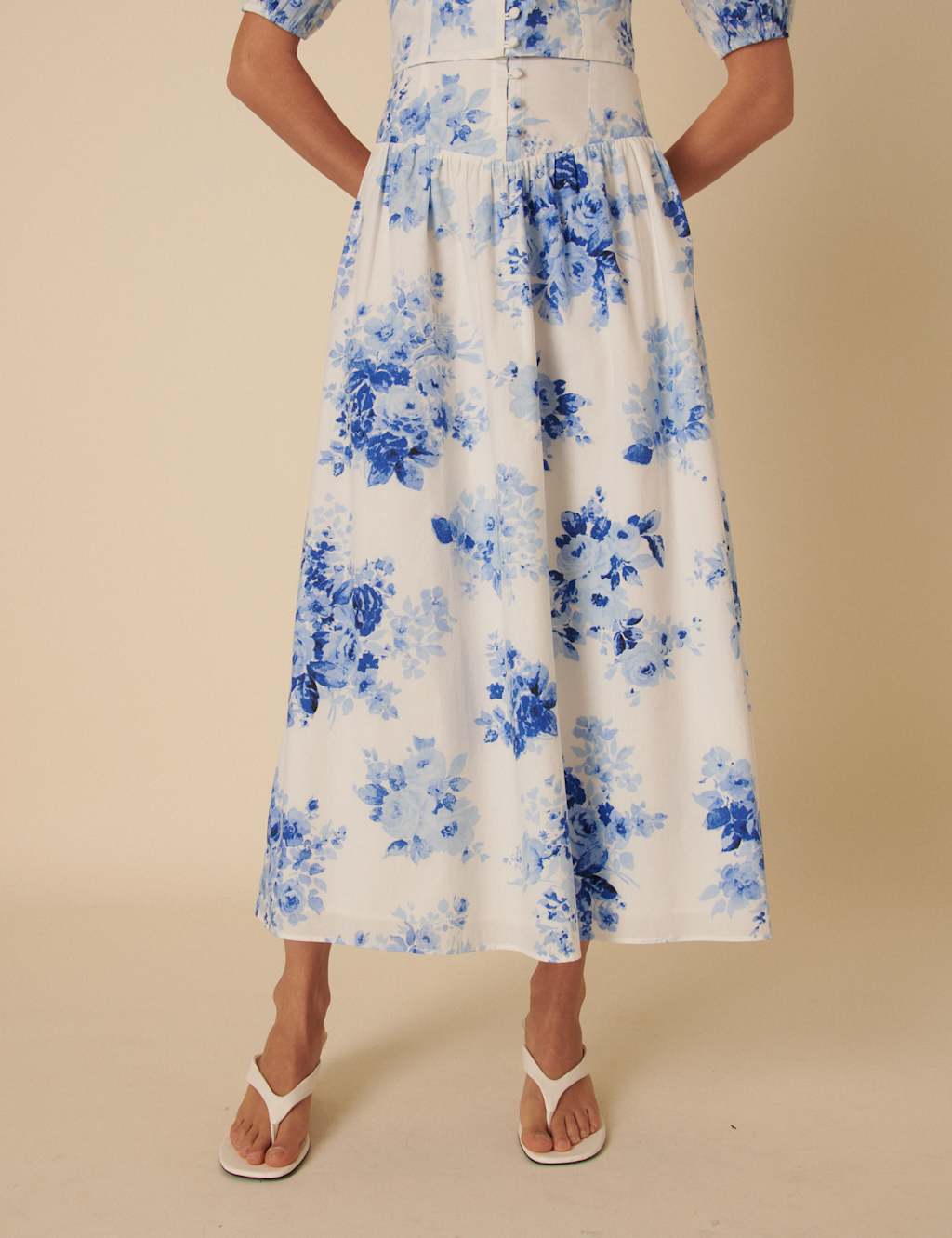 Pure Cotton Floral Midaxi A-Line Skirt