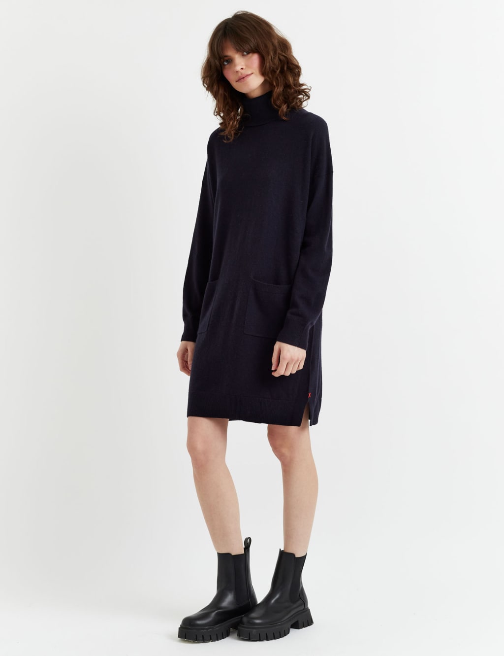 Wool Rich Knitted Roll Neck Mini Dress with Cashmere