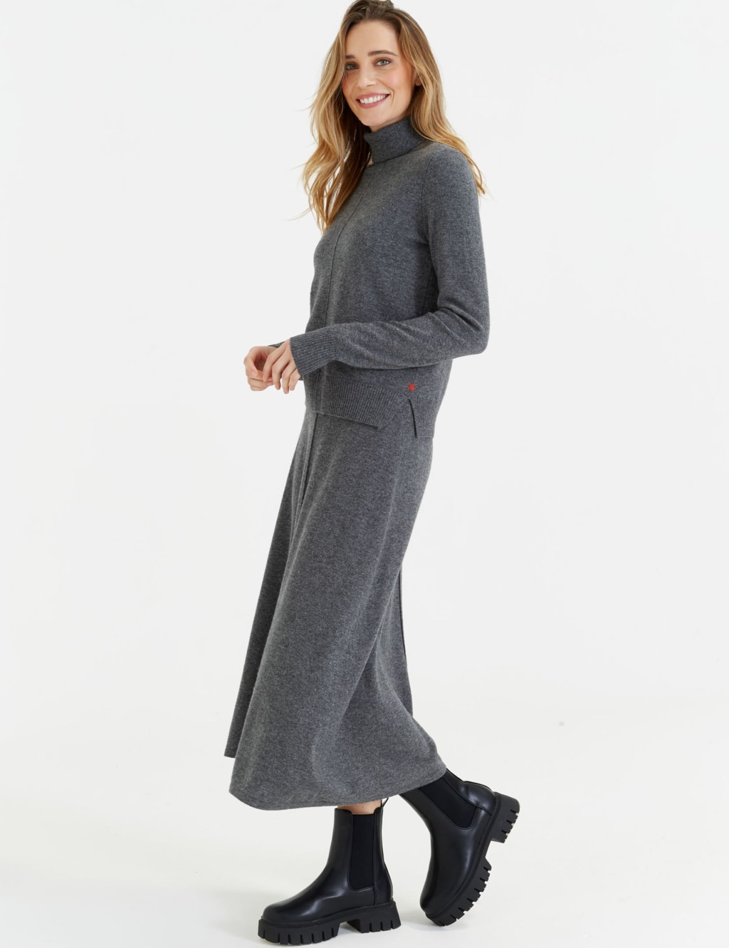 Chinti & Parker Midi A-Line Skirt with Cashmere Dark Grey