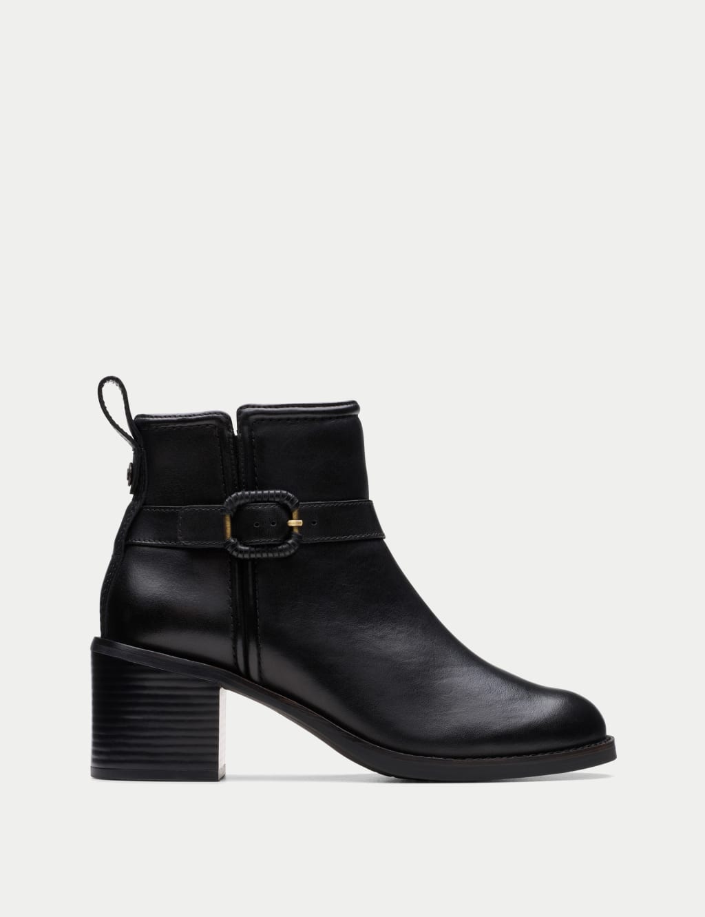 Leather Buckle Block Heel Ankle Boots