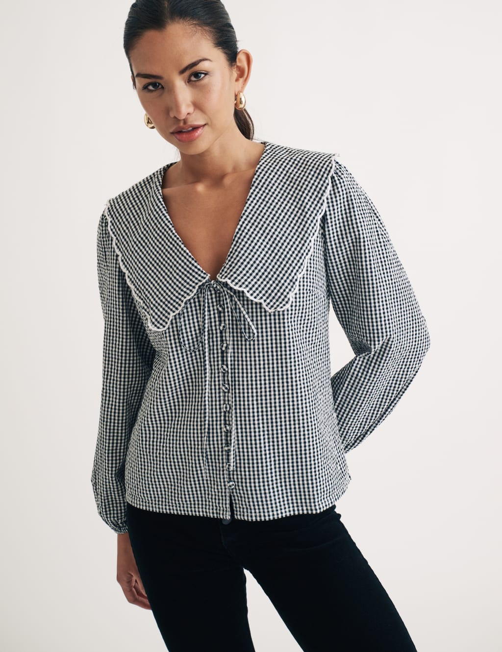 Pure Cotton Checked Collared Blouse