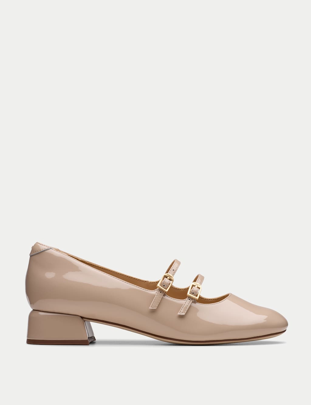 Leather Patent Block Heel Court Shoes