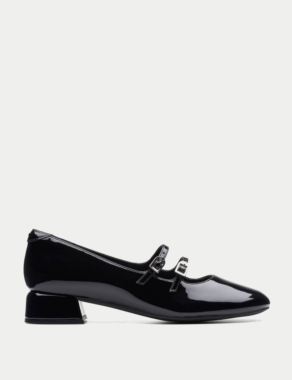 Leather Patent Block Heel Court Shoes