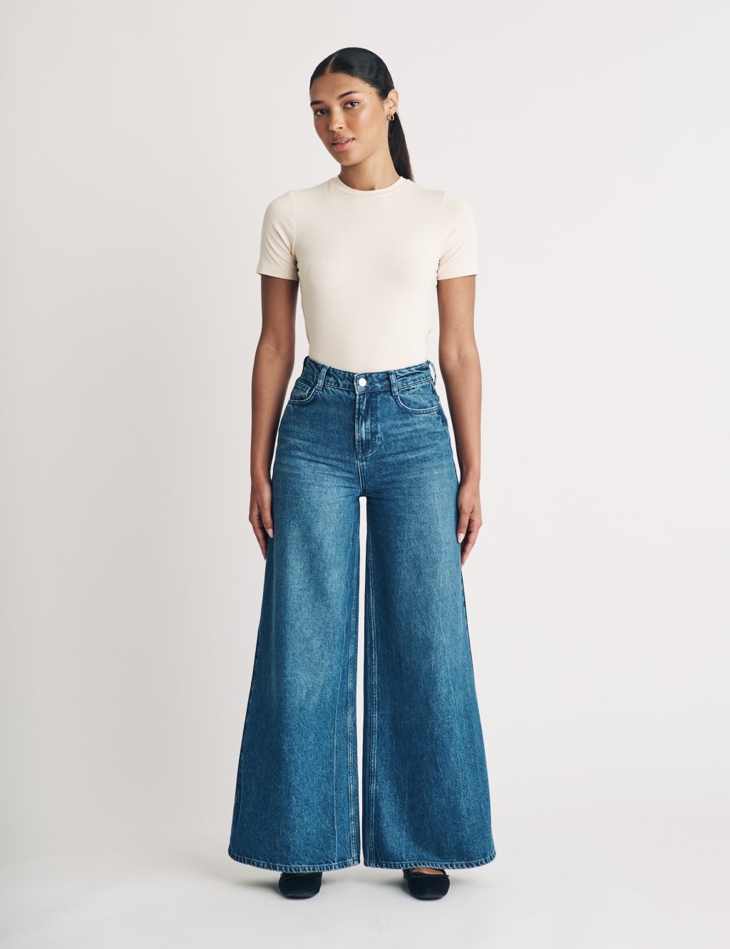 Nobody's Child Cotton Rich High Waisted Wide Leg Jeans Navy