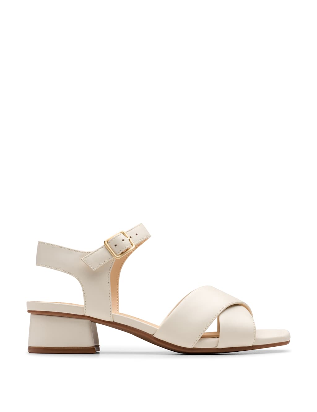 Wide Fit Leather Ankle Strap Block Heel Sandals