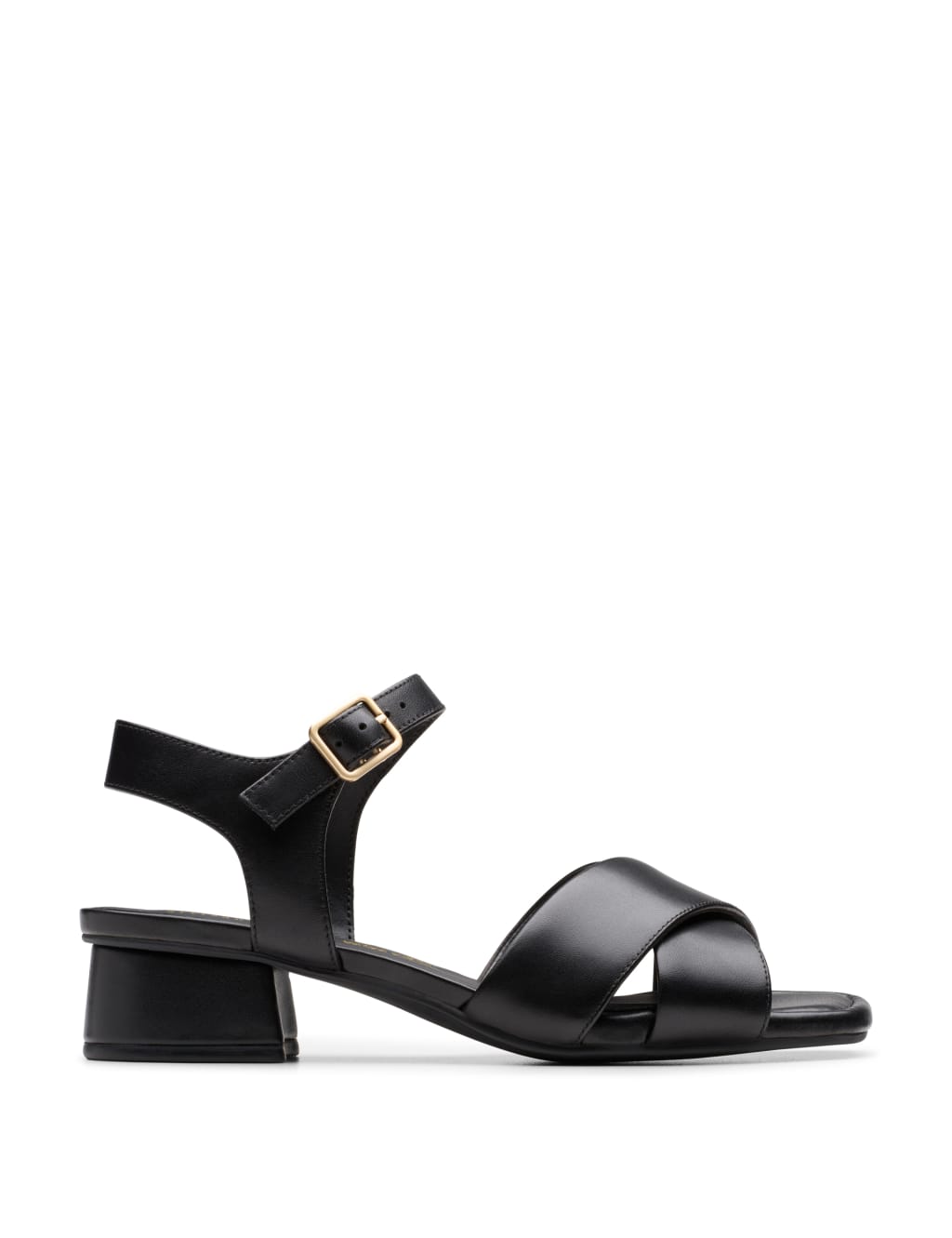 Wide Fit Leather Ankle Strap Block Heel Sandals