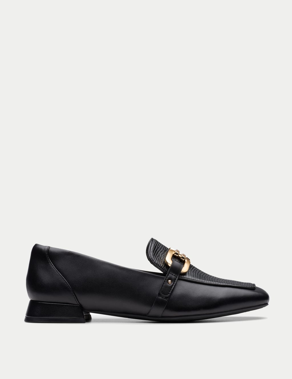 Leather Chain Detail Square Toe Loafers
