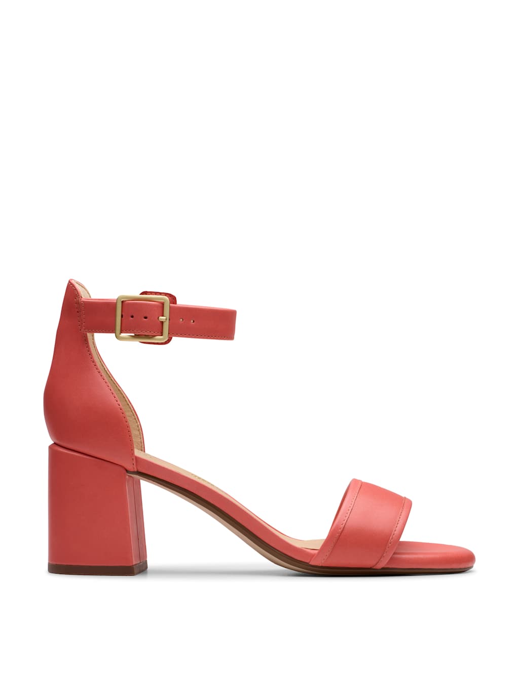 Leather Buckle Ankle Strap Block Heel Sandals