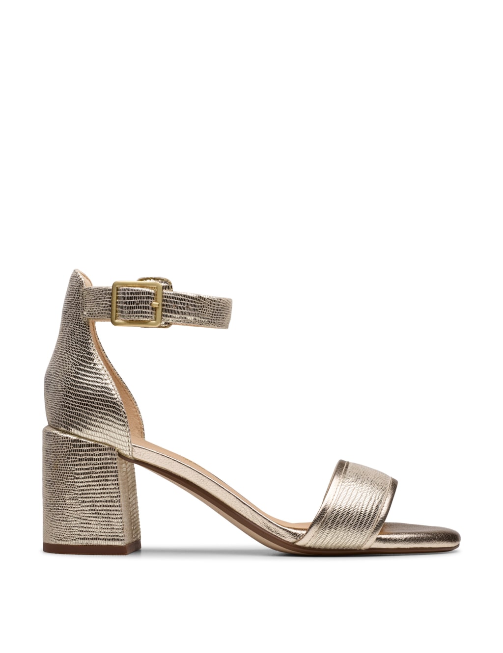 Leather Buckle Ankle Strap Block Heel Sandals