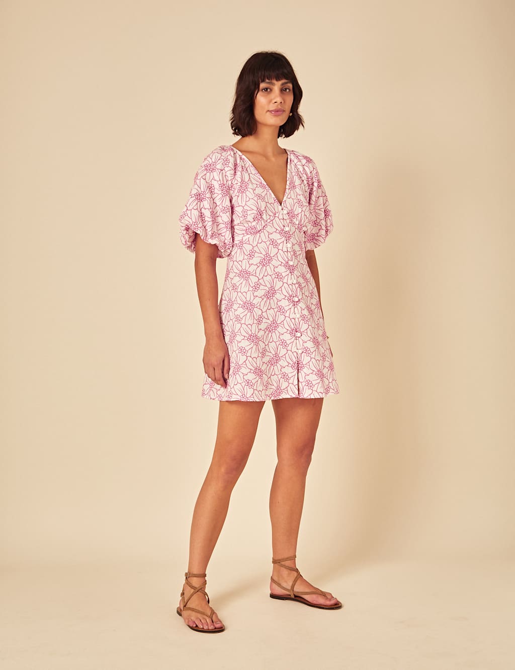 Pure Cotton Embroidered V-Neck Mini Dress