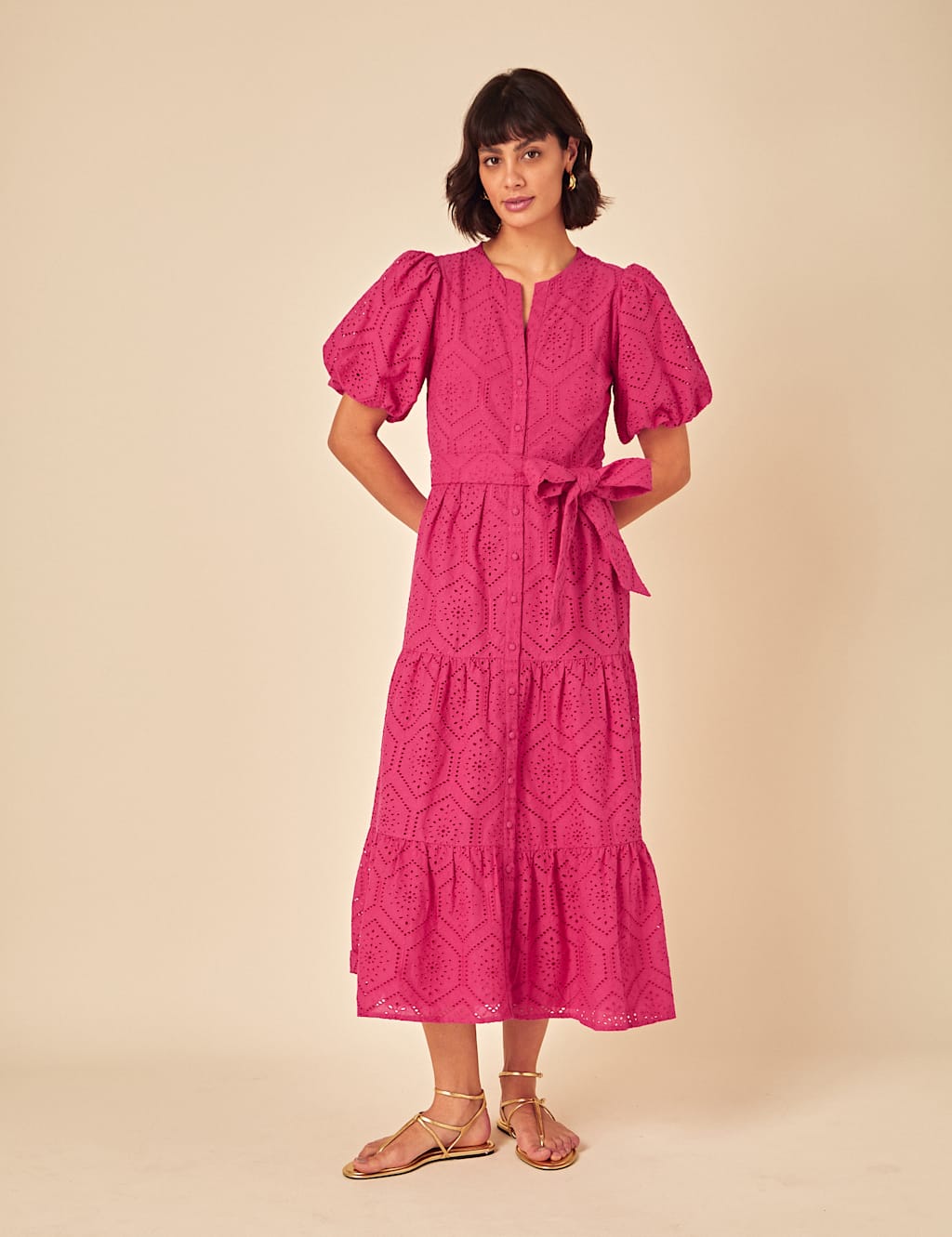 Pure Cotton Broderie Midaxi Tiered Dress