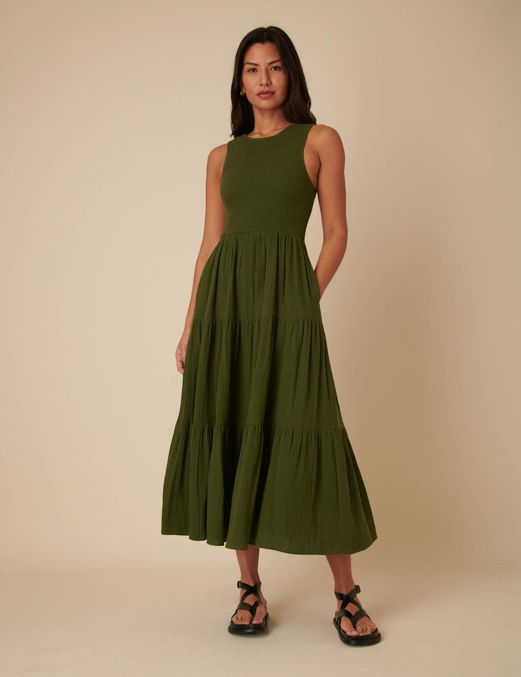 Pure Cotton Tiered Midaxi Dress