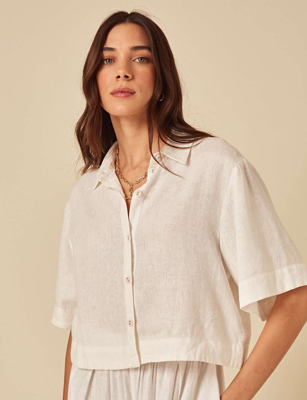 Linen Rich Button Through Collared Shirt