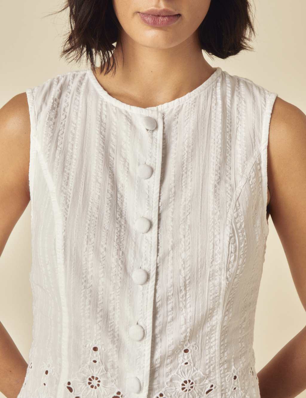 Pure Cotton Broderie Button Through Vest Top