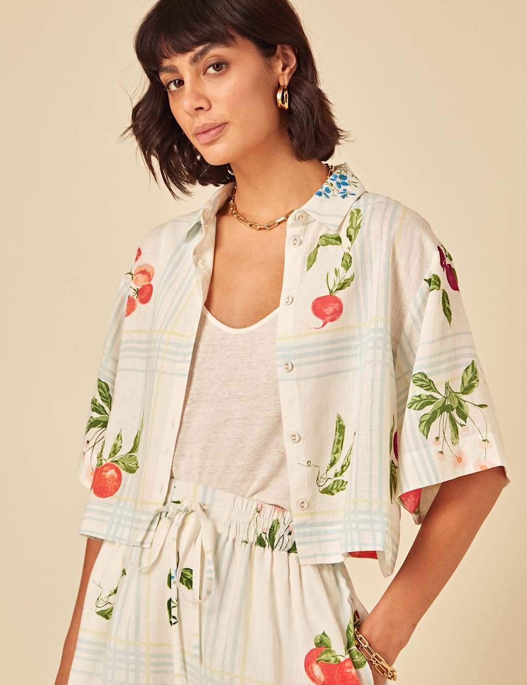 Printed Collared Shirt with Linen