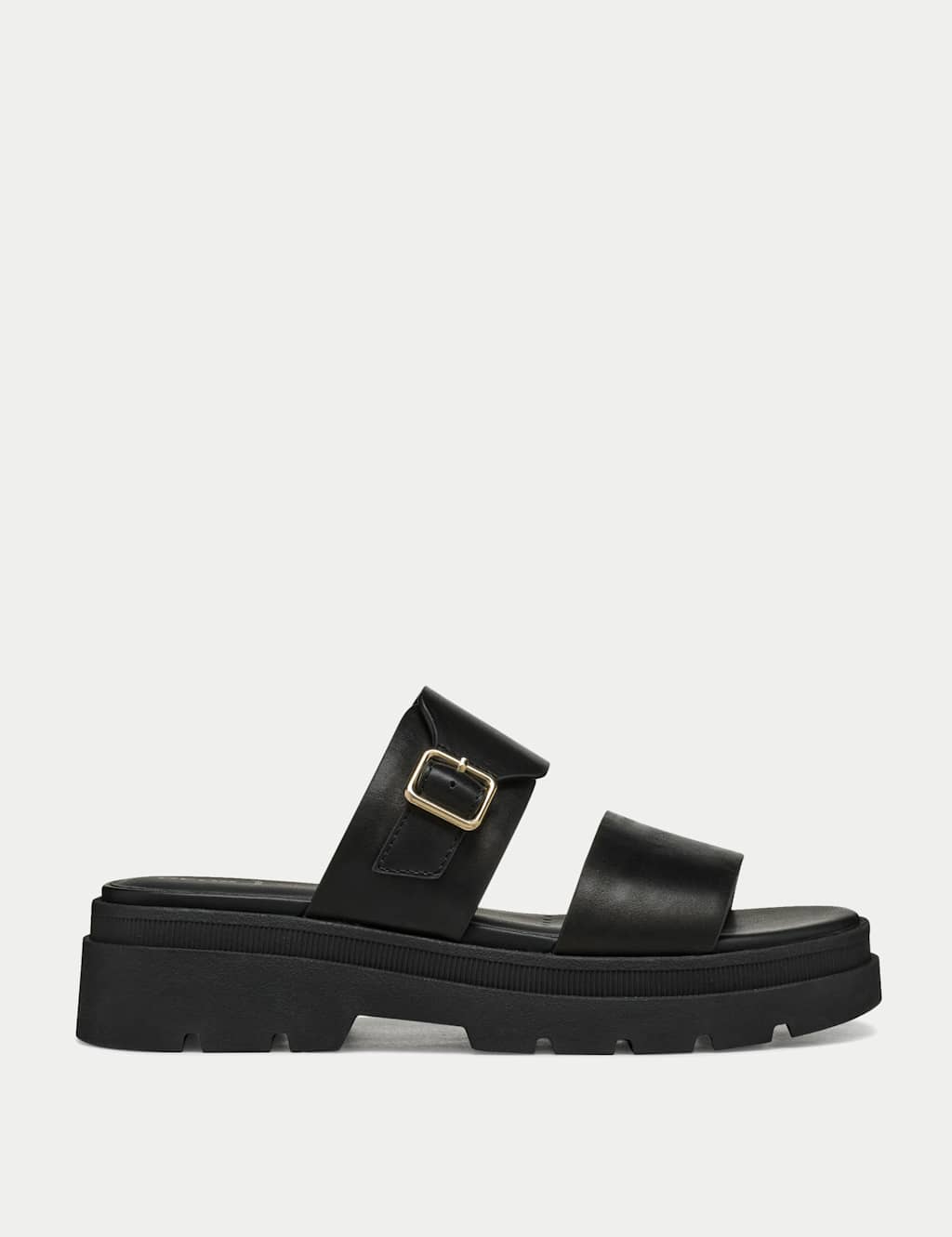 Leather Buckle Flatform Sandals