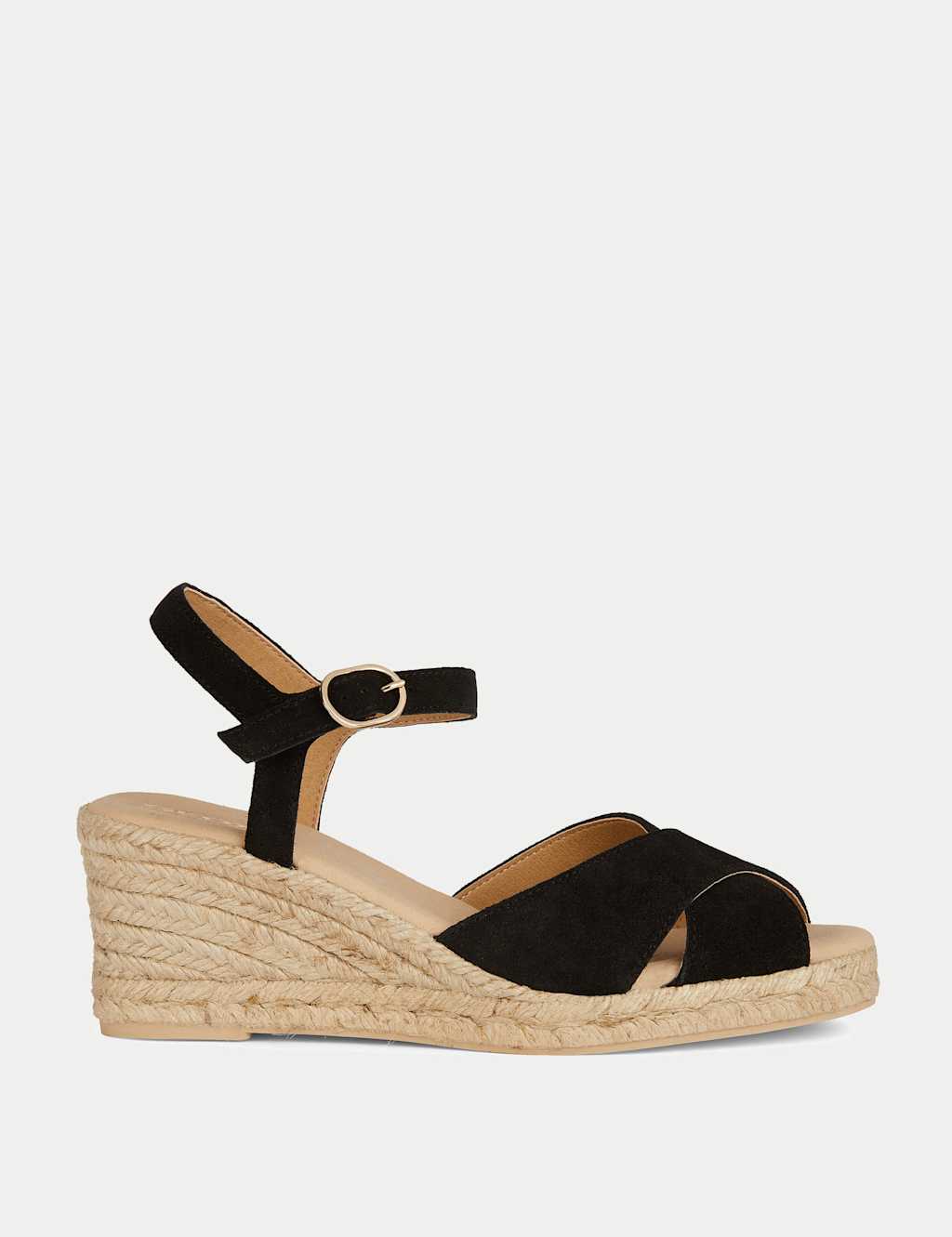 Suede Crossover Ankle Strap Wedge Sandals