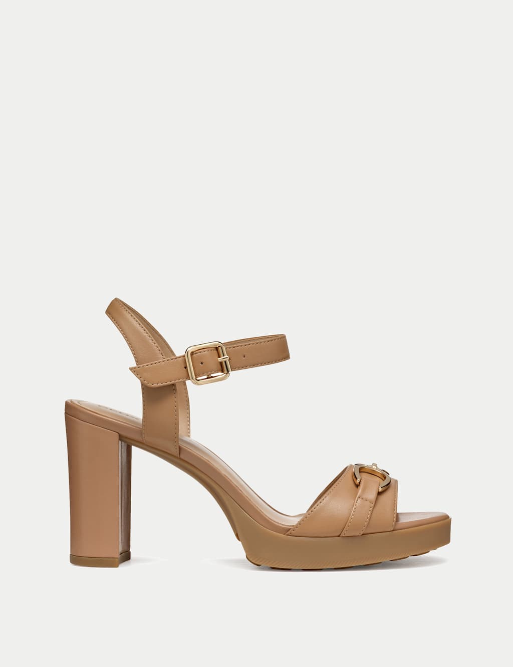 Leather Horse-Bit Ankle Strap Block Heel Sandals