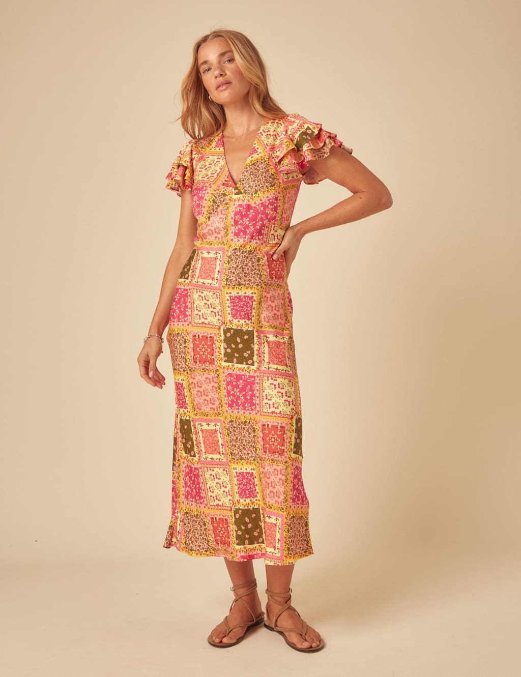 Printed V-Neck Midaxi Tea Dress
