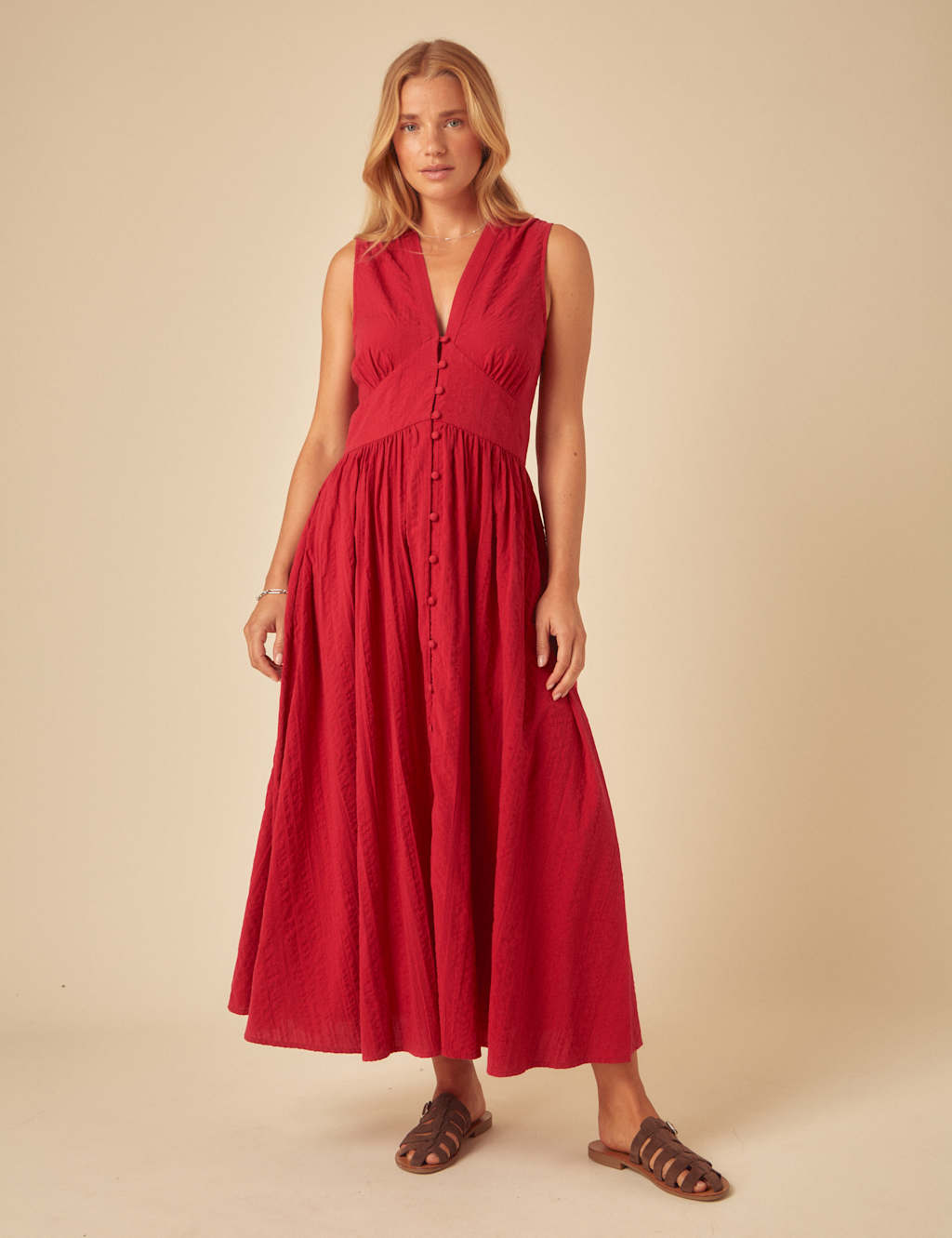 Pure Cotton V-Neck Midaxi Skater Dress