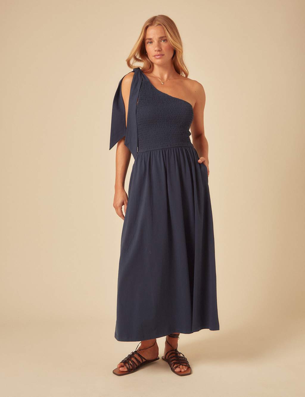 Cotton Rich One Shoulder Midaxi Dress