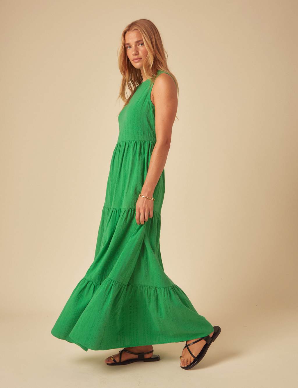 Pure Cotton Textured Midaxi Tiered Dress