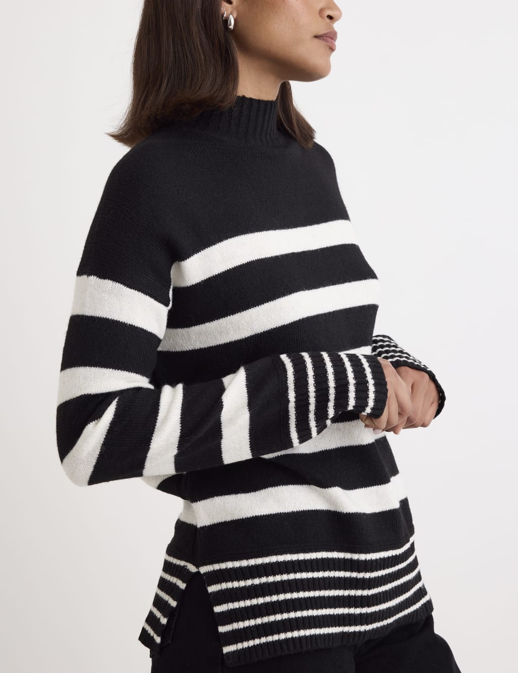 Cotton Rich Striped Funnel Neck Jumper