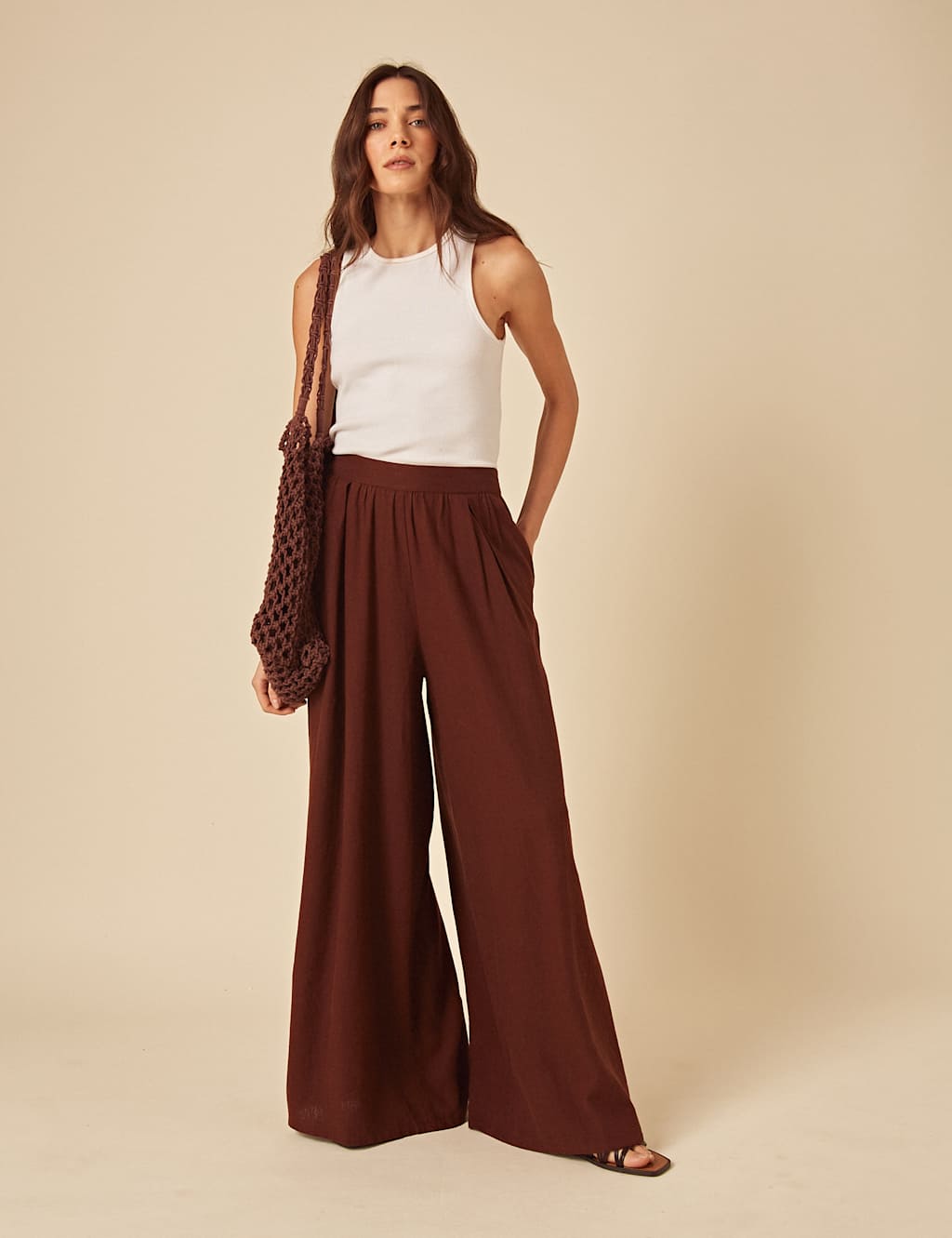 Linen Rich Wide Leg Trousers