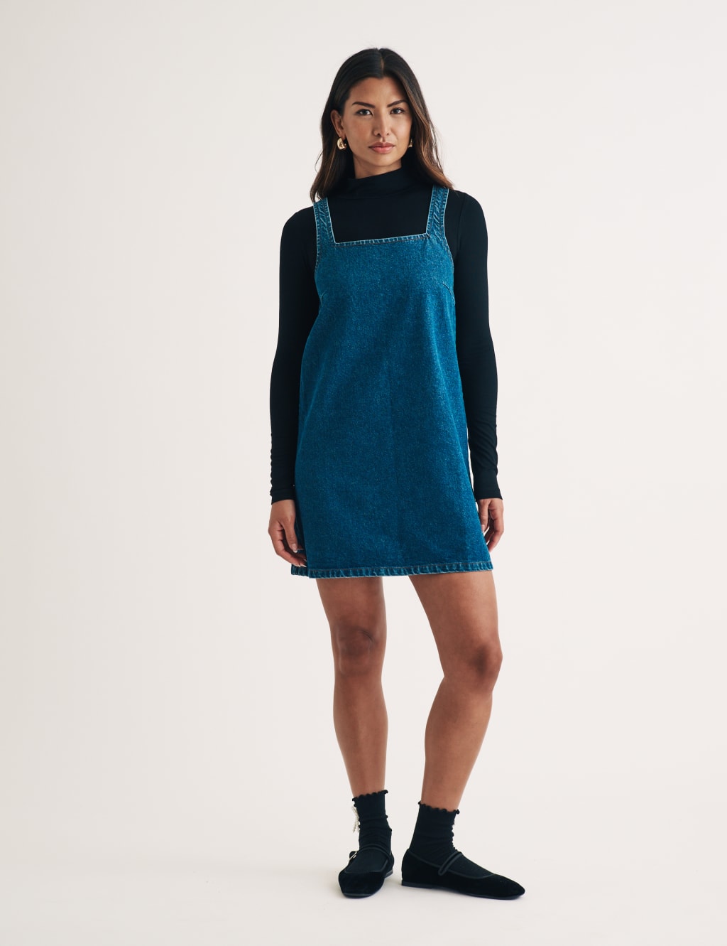 Denim Square Neck Mini Shift Dress