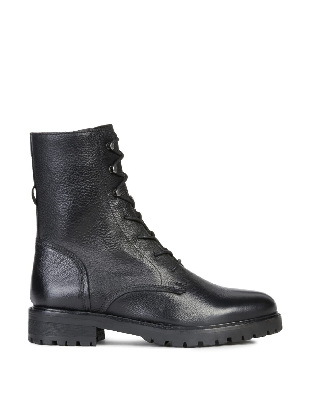 Leather Lace Up Block Heel Ankle Boots