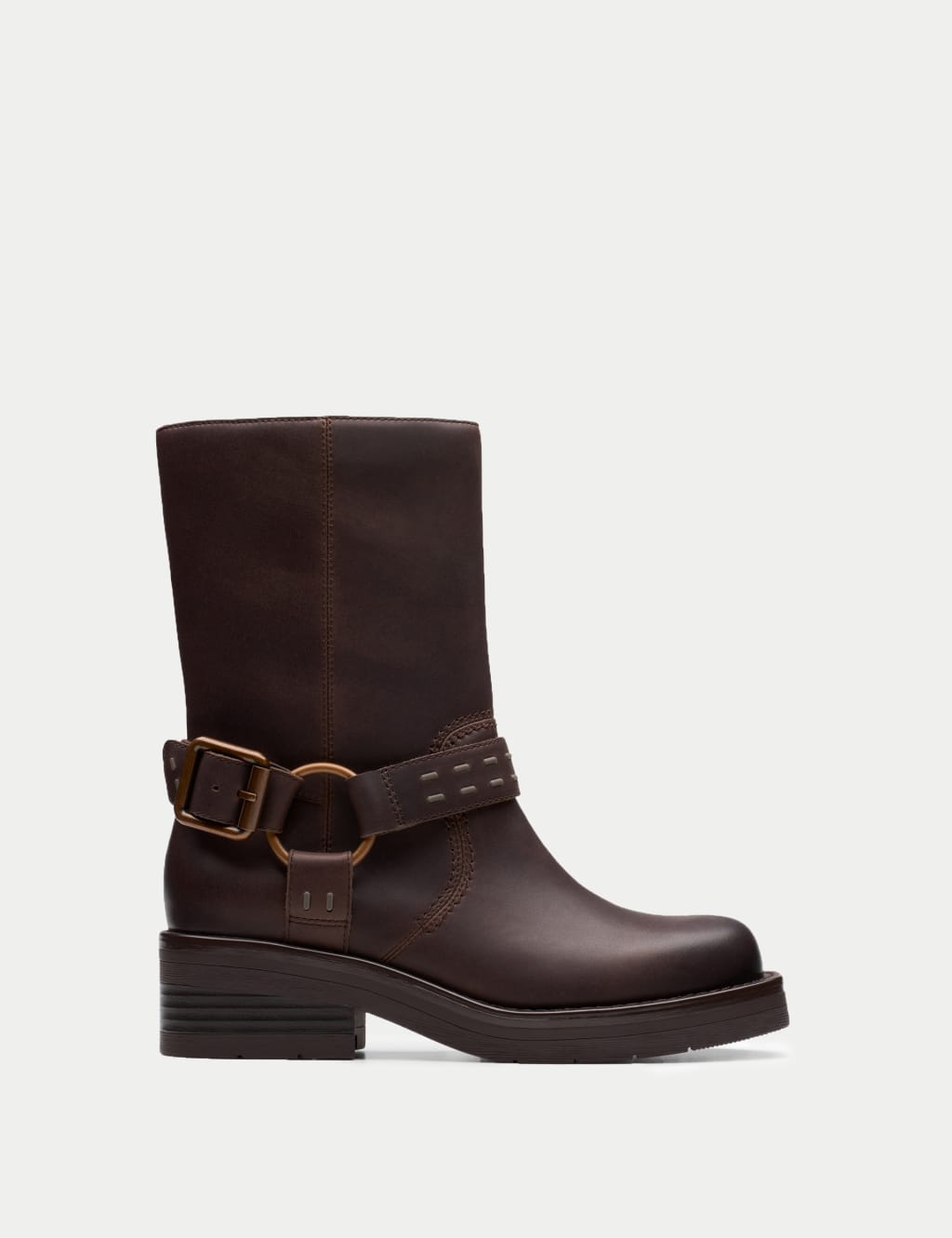 Leather Buckle Flat Boots