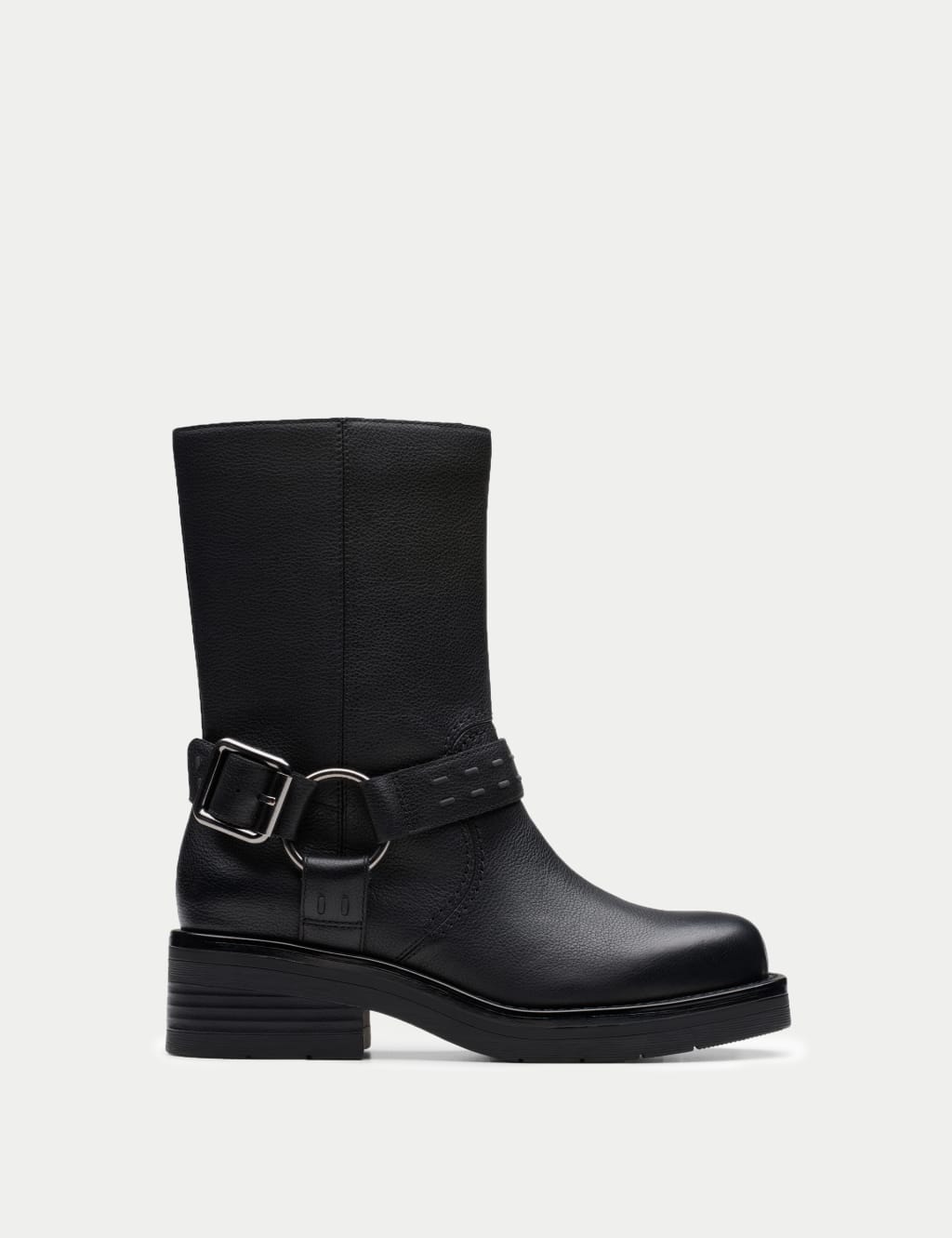 Leather Buckle Flat Boots