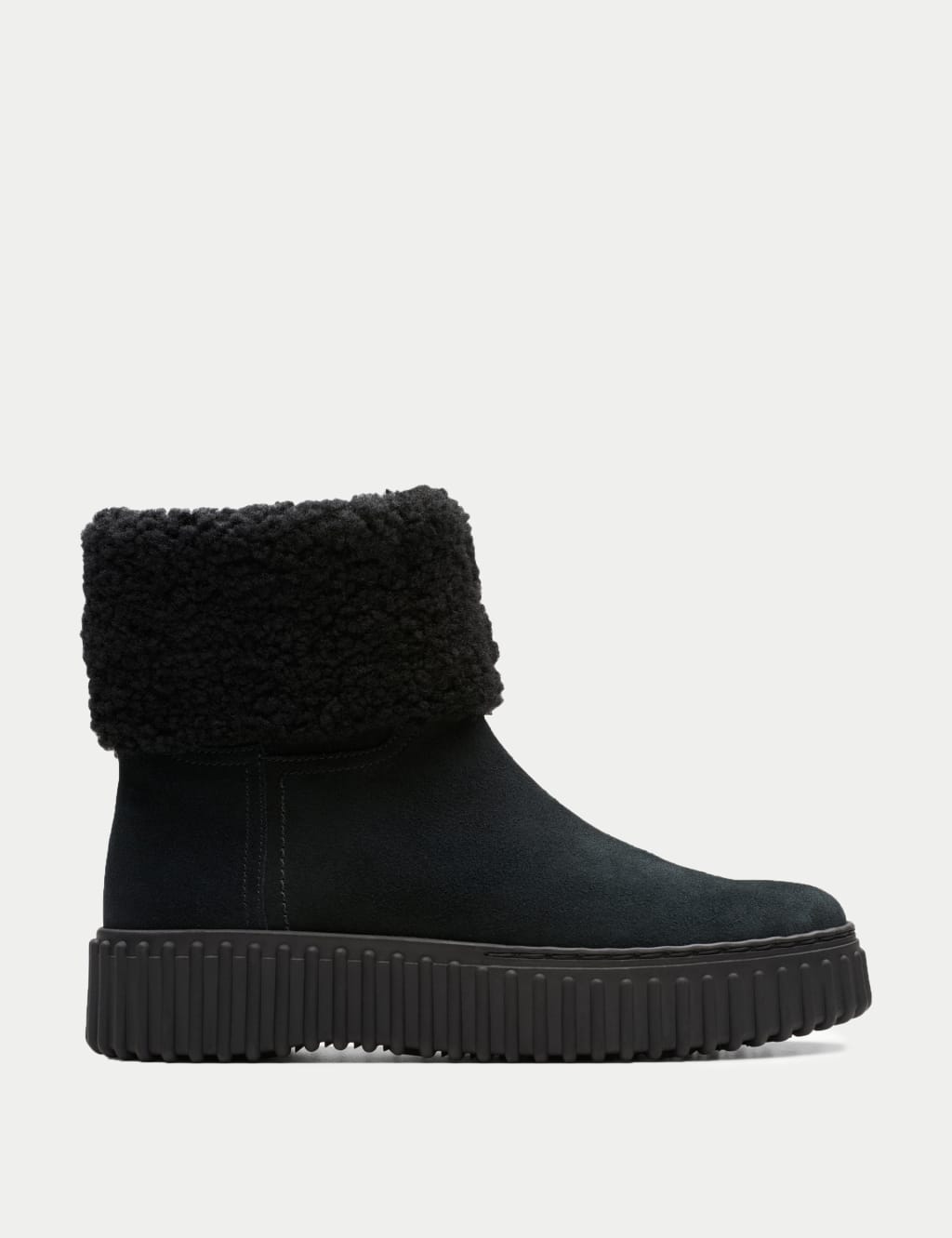 Suede Faux Fur Trim Flat Ankle Boots