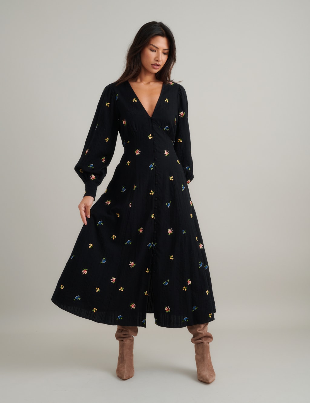 Pure Cotton Embroidered Midaxi Tea Dress