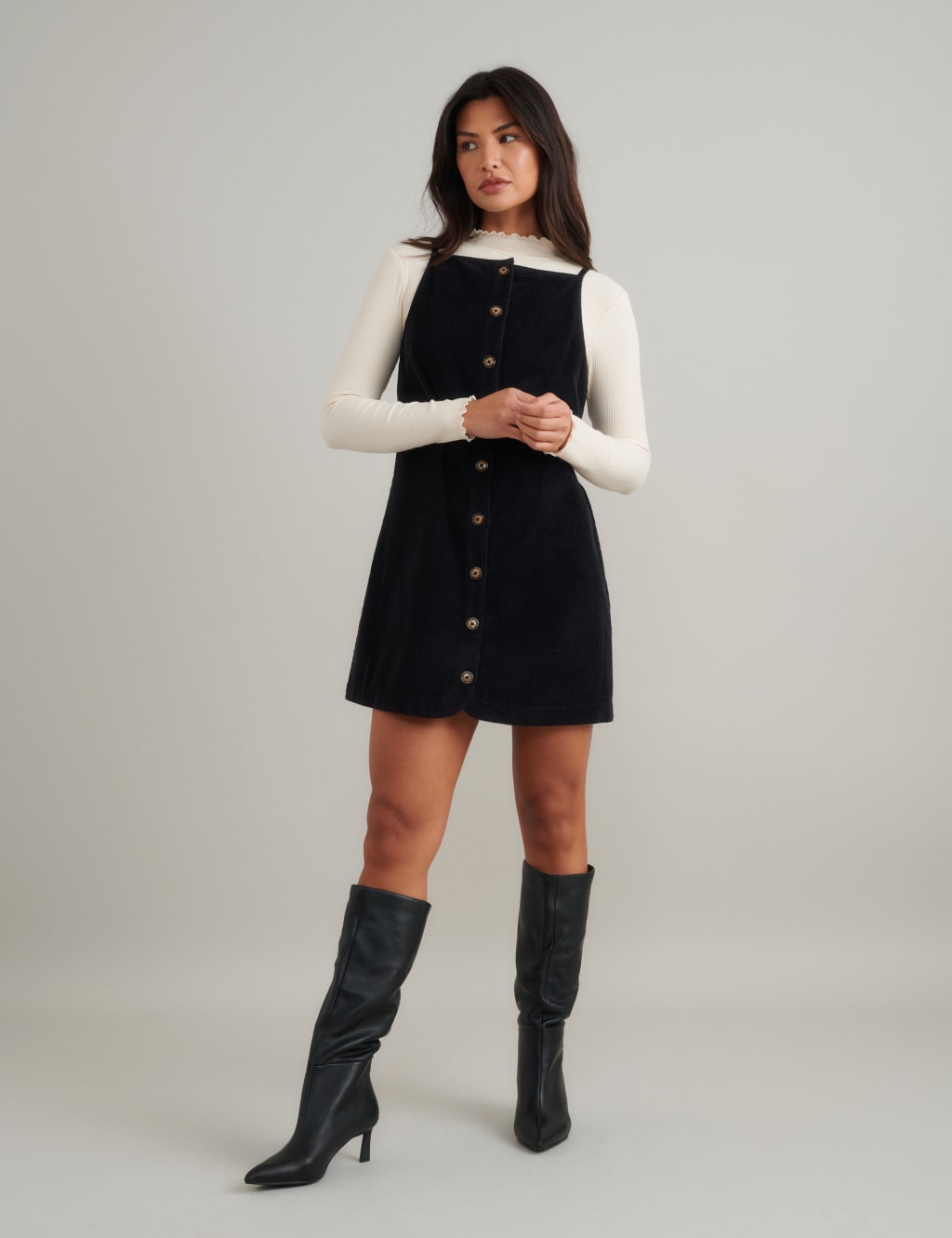 Pure Cotton Cord Mini Pinafore Dress